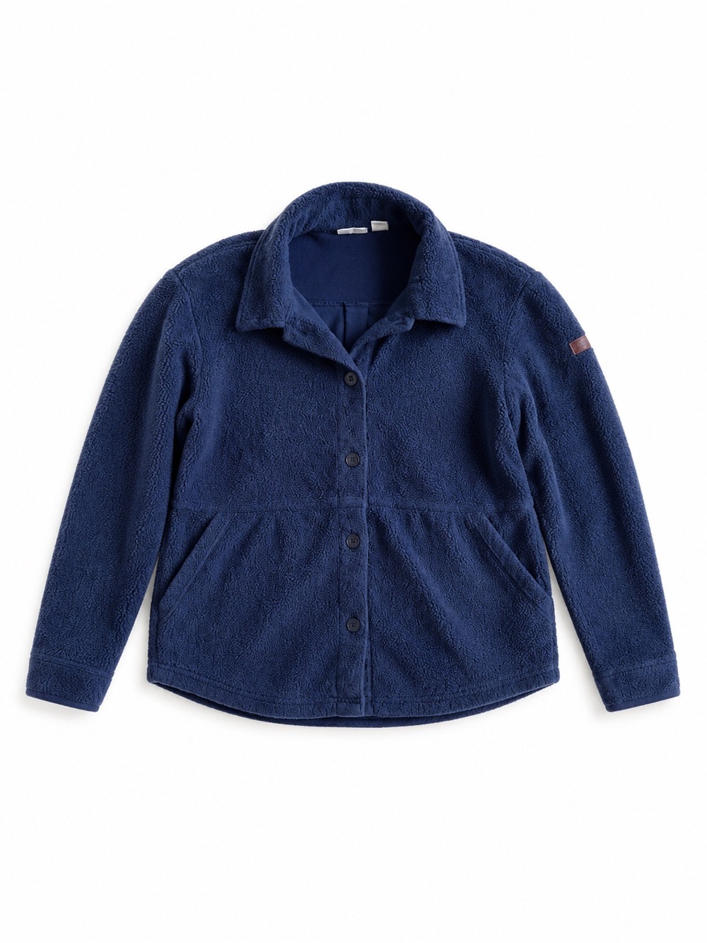 L.L. Bean Sherpa Fleece Shirt Jacket Navy Button Front Petite Medium